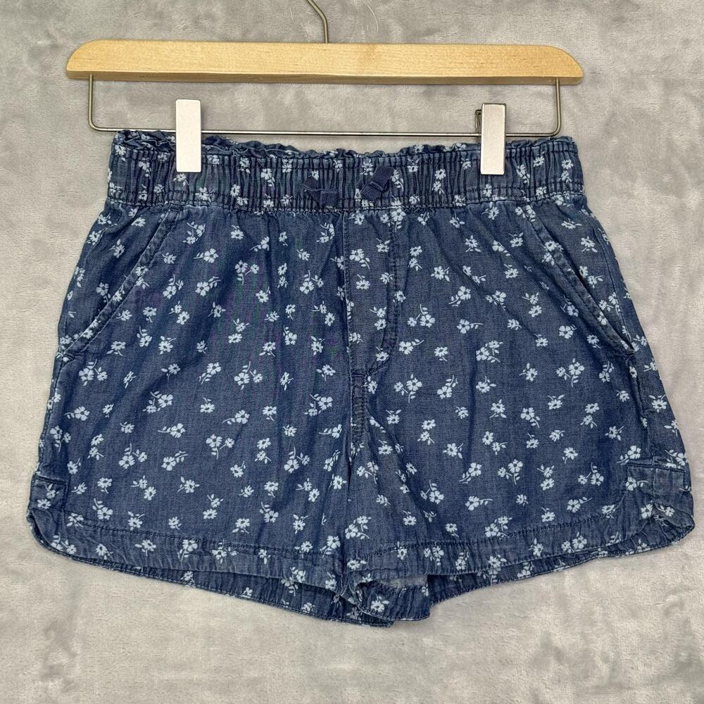 Gap Kids Shorts Girls Large 10/12 Blue Floral Print 100% Cotton Pockets Summer